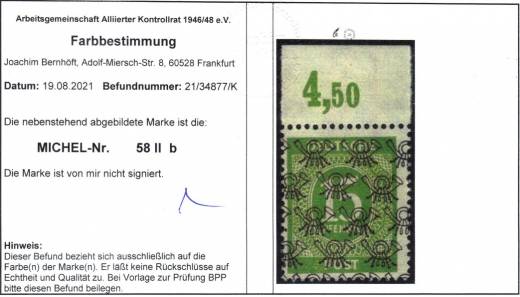 Bizone Nr. 58 II b P OR **, Befund ArGe Bernhöft !!!RRR