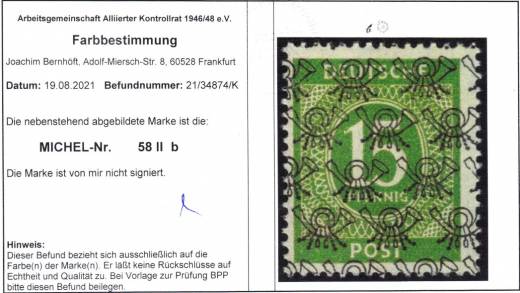 Bizone Nr. 58 II b, Befund ArGe Bernhöft !!!RRR
