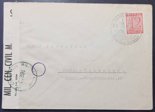 Zensur B-5 grün / A-100 Berlin auf Brief SST ROCHLITZ - BERLIN 27.2.46 !