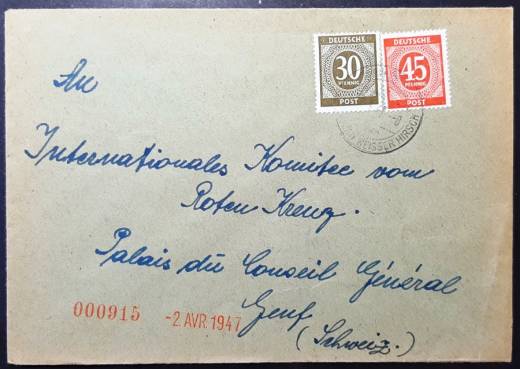 International letter with red numbering device, PAPPRITZ- GENF 3.3.47 !! 