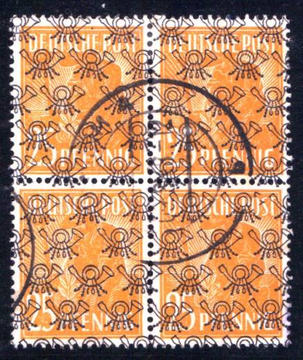 Bizone Nr. 45 II  4er-Block, Vollstempel ROSENHEIM 9.8..48