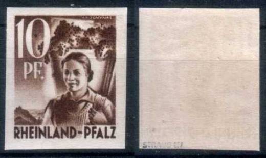 Franz. Zone, Rheinl. Pfalz Nr. 19 U Type II, gepr. Straub BPP