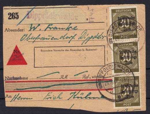 SBZ Nr. 208b 11 Stk.a Paketkartenabsch., Attest Paul BPP