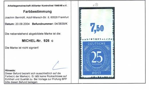 926c P OR dgz mit Ruffzähnung, Befund ArGe
