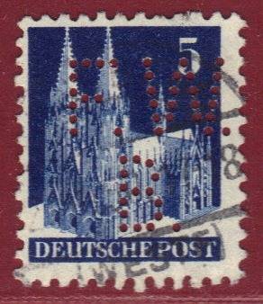Bizone Nr. 75wg mit Firmenlochung / Perfin F.W.B. (F.W.Becker Buchbinderei & Verlag) Vollstempel ARNSBERG (Westfalen)!!!RRR