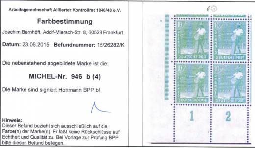 946b 4er P EUL, Befund Bernhöft, gepr. BPP