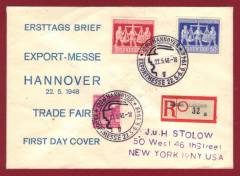 FDC Sonderumschlag blau Einschreiben USA 969-970 EXPO Hannover 1948