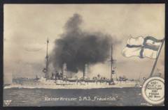 Schifffahrts-AK Kl. Kreuzer Frauenlob 1914 m. Marinestempel 