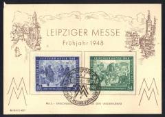 Sonderkarte FDC Leipziger Frühjahrsmesse 1948 mit Quetschfalten + Verschnitt