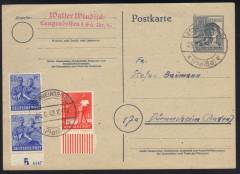 GS P962 + 955 HAN als Fernpostkarte 10-fach Ost / DR-Altstempel Schweinsburg 25.6.48