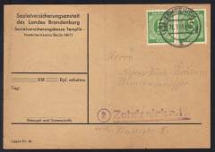MeF Nr.915 (2) auf frankierter Sozialversicherrungsrechnung als Ortskarte / Zehdenick 11.3.48