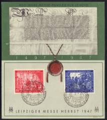 verschnittene Sonderkarte Leipziger Herbstmesse 1947 mit PF + Schnittmarkierung!
