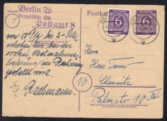 Postgeschichte / interessante Antwortkarte vom Postamt Berlin W8, 9.8.46!!