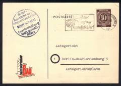 918a EF auf Firmenortspostkarte / Berlin 8.11.46 + Briefannahmestempel Amtsgericht