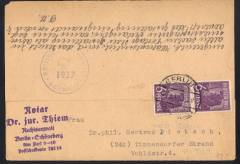 MeF Nr.944a (2) auf Fernkarte mit Zensur / DR-Altstempel Berlin 9.8.47