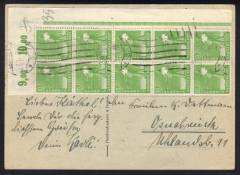 MeF Nr.946a (10) Eckrand-10er P EOR als Ortspostkarte 10-fach West / Osnabrück 23.6.48 Letzttag