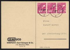 MeF Nr.954 (3) auf Fernpostkarte 10-fach Ost / Greiz 2.7.48