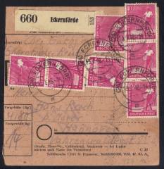 MeF Nr.954 (12) auf Paketkarte für ein Paket 14 Kg - 3. Zone / Eckernförde 15.1.48