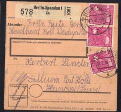MeF Nr.954 (3) auf Paketkarte für ein Paket 4 Kg - 3. Zone / Berlin 30.3.48
