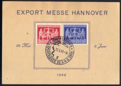 FDC Sonderkarte Kennbuchst. g 969-970 EXPO Hannover 1948