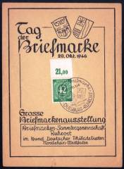 930 P OR auf Ausstellungsblatt DUISBURG Tag der Briefmarke 1946