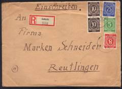 Mecklenborg-Vorpommern Stempel: Einschreibefernbrief SASSNITZ (RÜGEN) a, 11.6.46 - Reutlingen