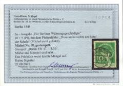 Berlin Nr. 68 V Vollstempel BERLIN, Befund Schlegel BPP, Neuer PF!!!RRR