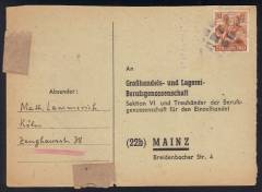 Not-Stempel KÖLN 19.6.47 auf Antwortschreiben nach Mainz