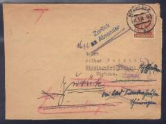 Retourenbeleg 21.5.48 Amtsgericht Kitzingen - Bissingen, 5 Zustellversuche !!