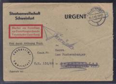 Retourenbeleg 20.7.48 Landgericht Schweinfurt - Gerolzhofen !! Portofreie Zustellungsurkunde Dringend!