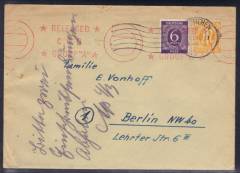 Frühverwendung Nr. 916 Türkenfeld - München - Berlin 21.02.46 mit Abholvermerk + amerik. Zensur A-20 München