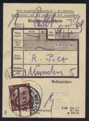 DR Österreich EF 10 Pfg. Hindenburg Einlieferungsschein, Wien 16.10.41