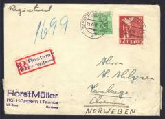 Zensur A-145 Amer. Zone, Auslands-Not-R-Brief MiF 961 KÖPPERN - NORWEGEN 22.3.48 !!RRR